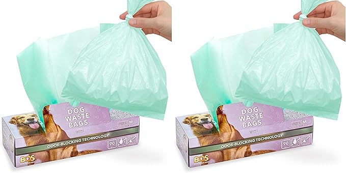 BOS Odor-Sealing Dog Poop Bags for Pet Waste - Disposal Doggy Bags - Scent & Smell Free (90Bags) [Size: M, Color: Light Mint Green] (Pack of 2)