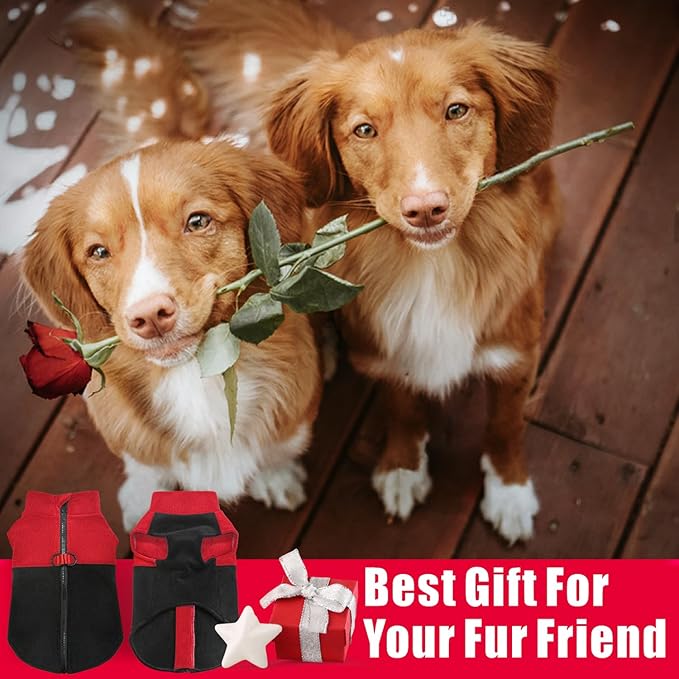 Idepet Dog Fleece Vest Sweater Zip Up Warm Pullover Dogs Jacket with D-Ring Leash Winter Cold Weater Coat Pet Sweatershirt Clothes Hoodie for Small Medium Dogs Boy Girl (Red/Black, L)