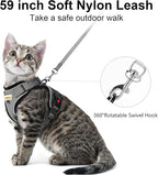 Cat Harness and Leash for Walking, Retractable Cat Harnesses and Leash Set Escape Proof, Breathable Soft Kitten Small Large Harness for Travel Training and Walking, Grey, M