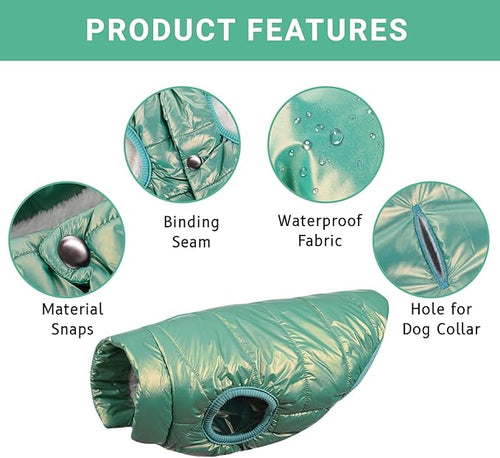 ASENKU Dog Winter Coat - Waterproof Windproof Dog Jacket, Warm Snowproof Doggie Puffer Vest for Cold Weather, Lightweight Snow Coats for Small Medium Large Dogs (Mint Green, M)