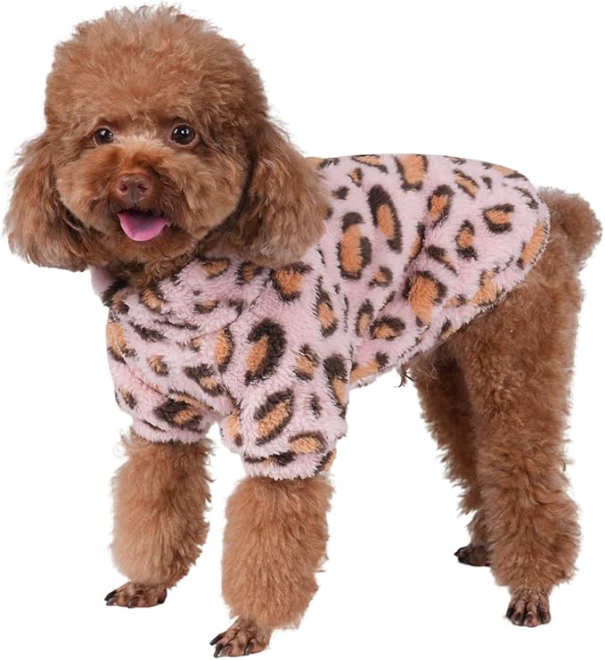 GreenJoy Leopard Print Dog Sweater – Stretchy Fleece Dog Turtleneck Sweatshirt for Puppies & Cats, Soft & Warm Pet Winter Clothes for Small, Medium & Large Dogs (Pink, Medium)