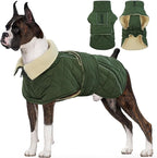 Kuoser Extra Warm Dog Jacket, Windproof Fleece Lined Turtleneck Snowsuit for Dogs, Easy On/Off Dog Coats for Medium Large Dogs, Quilted Cold Weather Pet Winter Coat Thermal Clothes, Green L