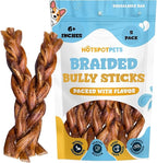 hotspot pets Braided Bully Sticks for Dogs -6 Inch Stix (5 Pack) Premium All Natural Long Lasting Twisted Beef Pizzle Dog Chews -Natural Dental Health, Grain Free, Fully Digestible Rawhide Alternative