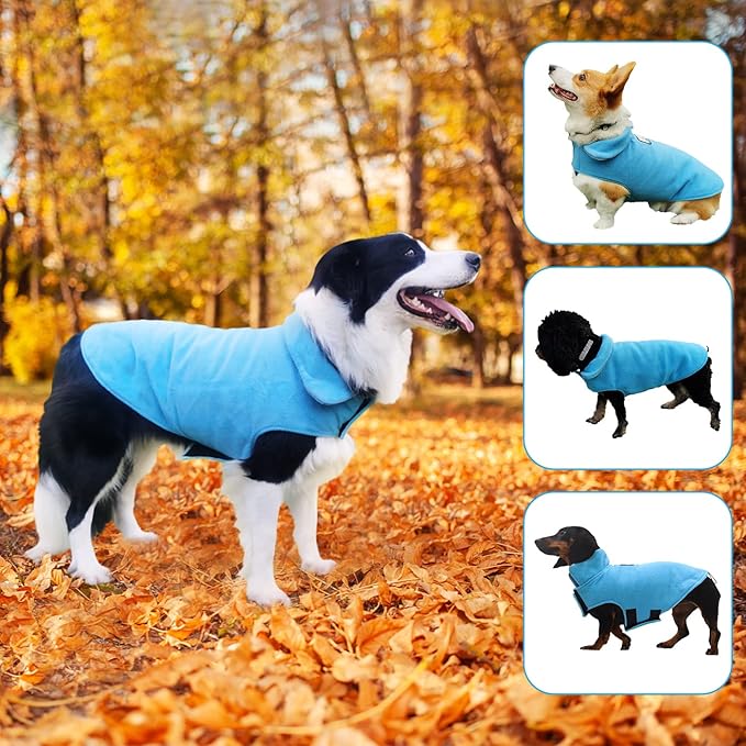 Fleece Dog Coat Reflective Cold Weather Dog Jacket Apparel for Extra Large to Small Pets(Blue,3XL)