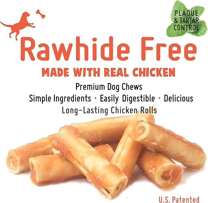Gluten Free Rawhide Free Dog Chew Chicken Rolls Mini 2.5" for Small Dogs 10 pcs/Pack (Mini 2.5" 10pcs/Pack x2 Packs)