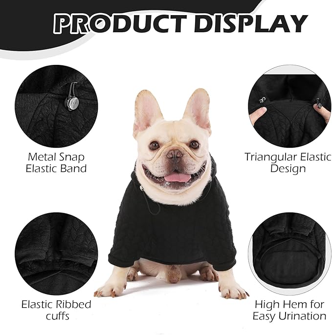 EXPAWLORER Textured Cable Knit Basic Dog Hoodie, Elevated Style Dog Sweater with Leash Hole and Pocket, Soft and Warm Pet Winter Coat, Cold Weather Clothes for Small Medium Large Dogs,Black M