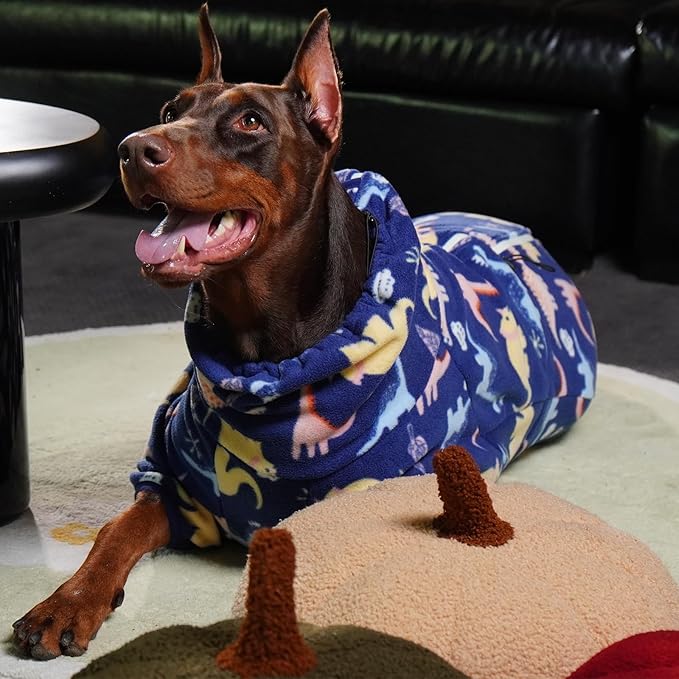 ROZKITCH Large Dog Clothes Soft Fleece Pullover Pajamas, Pet Windproof Warm Cold Weather Jacket Vest with Reflective Zipper, Jumpsuit Apparel Outfit Clothes for Large Dog Dinosaur 3XL