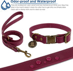 Wisedog Dog Collar and Leash Set, Waterproof Adjustable Puppy Collars with Cute Tag 6FT Dog Leash with Poop Bag for Small Medium Large Dogs (M, Burgundy)