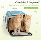 Large Cat Carrier for 2 Cats, 21.7x 13.8x 13.8in Pet Carrier for Cat and Dog Up to 38lbs, All-Sided Mesh Cat Carrier with Great Ventilation, Portable Soft Sided Pet Carrier for Traveling(Blue)