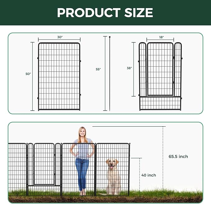 FXW Garden Fence Outdoor for The Yard – 50in(H) x 10.4ft(L) Heavy Duty Metal Animal Barrier for Dog and Rabbit, Decorative Dog Fence, 4 Panels, Black