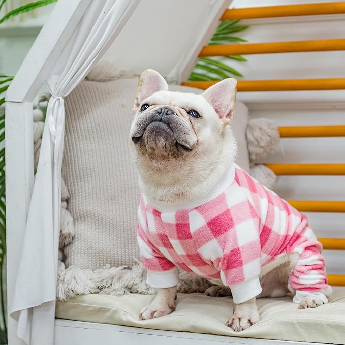 SCENEREAL Dog Pajamas for Small Dogs - Soft Warm Pet Sweater Clothes, Pink Girl Puppy Onesie Outfits for Doggie Winter Christmas - Dog Jammies Pjs