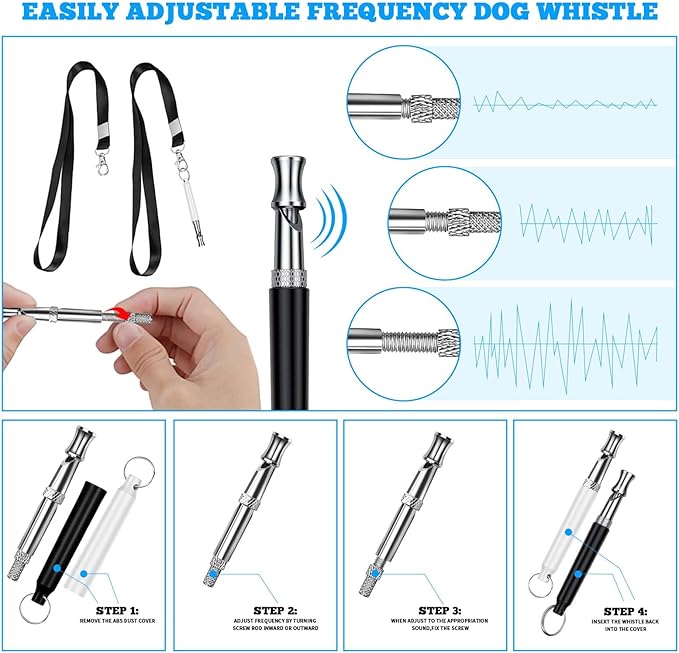 2 PCS Dog Whistles,Professional Recall Dog Training Whistle with Lanyard,Adjustable Ultrasonic Silent Dog Recall Whistles,Dog Whistle to Stop Barking Neighbors Dog,Dog Barking Stopper (Black+White)