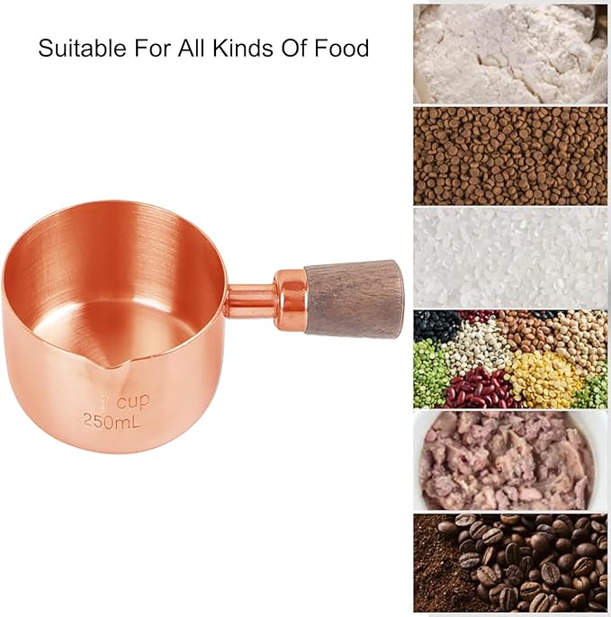 1 Cup Stainless Steel Dog Cat Food Measuring Scoop for Dry and Wet Food, Accurate Measurement for Rice, Flour, Grain (Rose Gold)