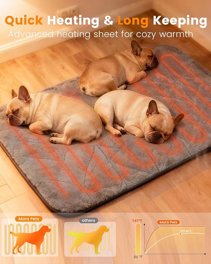 Mora Pets Pet Heating Pad Heated Dog Bed 9 Adjustable Temperature Cat Warming Mat with Timer Auto Power Off Heated Pet Bed 28 Inch for Cats and Dogs Indoor