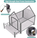 Dog House with Heating Pad, Weatherproof Outdoor Kennel for Large Dogs, Chew-Resistant Iron Frame & Asphalt Roof (Grey, L)