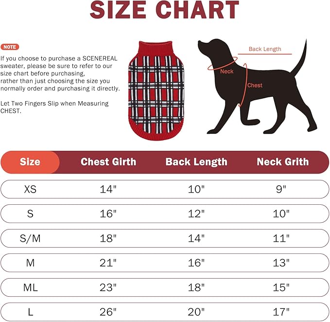 SCENEREAL Turtleneck Dog Sweater for Small Medium Large Dogs Girls Boys, Christmas Plaid Pullover Puppy Sweatershirt, Dogs Cold Weather Outfit Clothes, Ideal Gift for Pet in New Year, Red Plaid S
