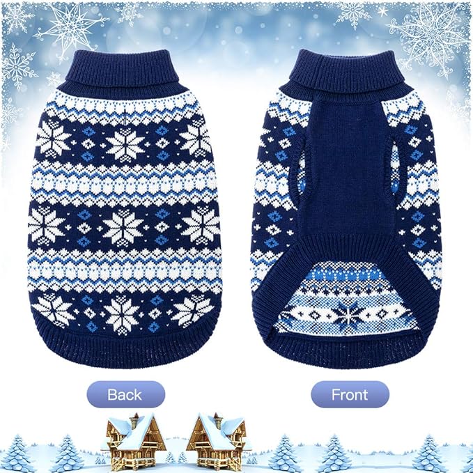 KOOLTAIL Cable Knit Dog Sweater Turtleneck, Cold Weather Pullover Classic Knitwear, Snowflake Pattern Thick Warm Winter Pet Clothes, Dog Christmas Sweater for Small Medium Large Dogs Cats, Navy Blue M