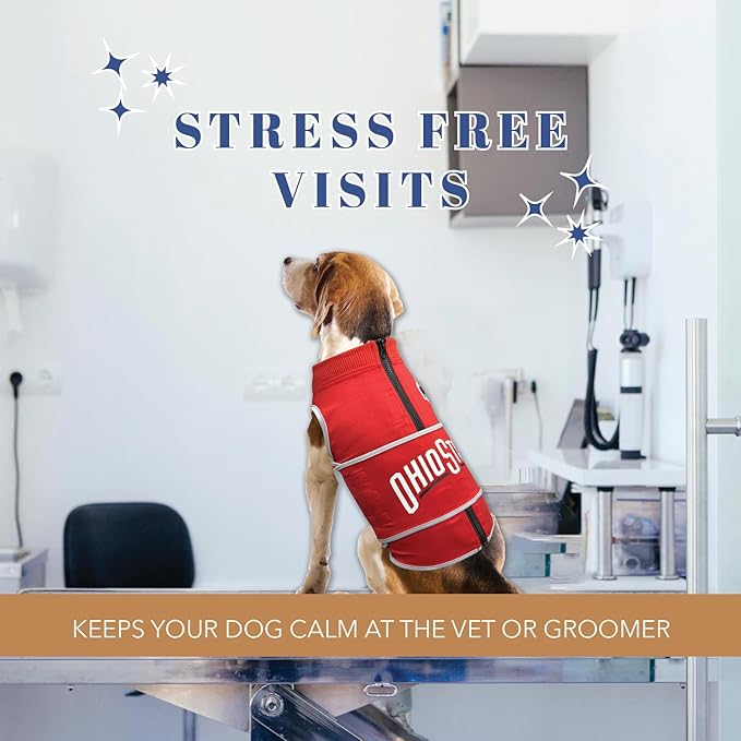 NCAA Ohio State Buckeyes Dog Anxiety Shirt Calming Soothing Vest, for Dogs Cats with Anxiety, Fears, Fireworks, Loud Noises, Dark, Lonely Keeps Dogs Calm Feeling Safe, Relaxing Jacket Medium
