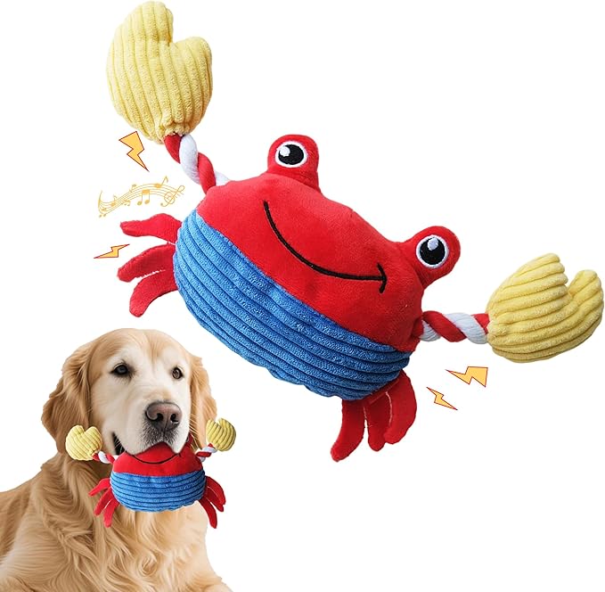 Squeak Plush Dog Toys for Small & Medium Breeds, Chew Rope to Keep Them Busy for Puppy Teething Chewing, Interactive Indoor/Outdoor Play, Best Pet Gift, Crab