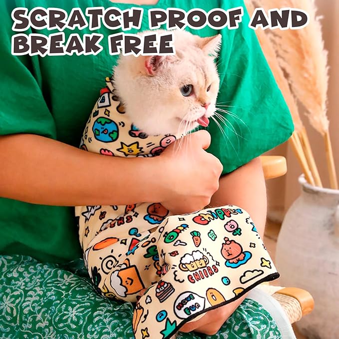Cat Grooming Wrap, Self-Adherent Soft Cat Blanket to Wrap, Nail Clipping, Anti-Bite, Anti-Scratch, Anti-Escape Calming Wrap (Christmas, 3-6 lbs)