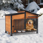 GUTINNEEN Heated Dog House Large Outdoor Insulated Dog Kennel Weatherproof Dog Shelter with Heated Pad, Insulated All-Round Thermal Liner, Chew-Proof Design for Dogs (Brown)