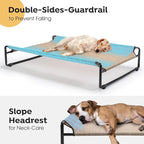 Veehoo Original Outdoor Elevated Dog Bed, Cooling Raised Dog Cot for Large Dogs, Portable Standing Pet Hammock Platform with Washable Breathable Mesh, No-Slip Feet, Large, Beige Coffee, CWC2201