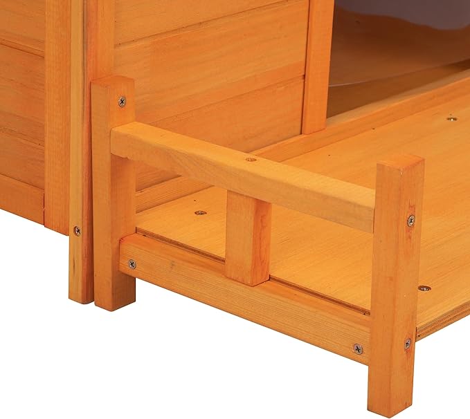 Wooden Dog House, Indoor Outdoor Pet Shelter with Platform, PVC Curtain, Door, Asphalt Roof, Pet House for Small to Medium Sized Dogs, Orange