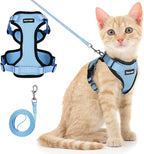 Dooradar Cat Harness and Leash Set, Escape Proof Safe Adjustable Kitten Vest Harnesses for Walking, Easy Control Soft Breathable Mesh Jacket with Reflective Strips for Cats, Light Blue, M