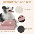 Comfort Expression Orthopedic Dog Bed for Small Dogs 20x14 Inch, Waterproof Supportive Egg Crate Foam Small Pet Bed with Removable Bolsters, Dog Couch with Washable Cover & Non-Slip Bottom, Pink