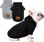 2 Pack Dog Hoodie Sweaters for Small Medium Dogs Warm Dog Clothes for Large Dogs Soft Waffle-Like Laminated Sweatshirt Bulldog (Black+Grey, M (Back: 15.5",Chest: 21.6", Neck: 13"))