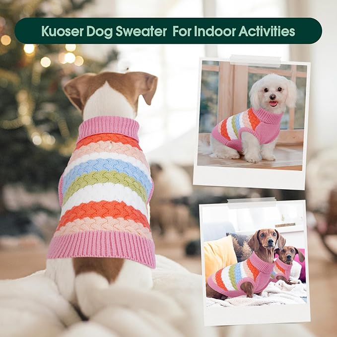 Kuoser Dog Sweater, Pet Cable Knitted Pullover Puppy Warm Clothes, Dog Turtleneck Classic Knitwear Soft Thickening Outfit, Cold Weather Xmas Thermal Wear for Large Size Dogs, Pink 3XL