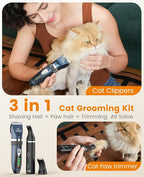 oneisall Cat Clippers and Paw Trimmer 3 in 1 Cat Grooming Kit,Cat Clippers for Matted Hair,Cordless Kitty Shaver for Matted Long Hair,2 Speed Pet Clippers