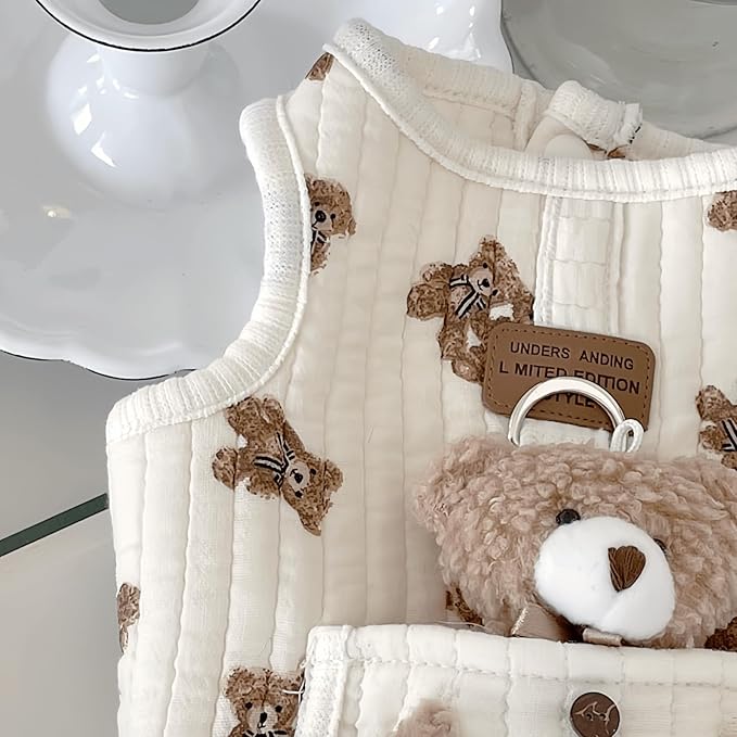 Cute Pet Apparel Plush Bear Pattern Cartoon Dog Clothes All Season Sleeveless Puppy Kitten Pullover Soft Skin-Friendly (White1, S (2.2-4.4lbs))