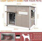 Outdoor Dog House Weatherproof, Wooden Puppy Shelter with Anti-Chewing Iron Frame and Elevated Floor, Sturdy Dog Kennel for Small, Medium & Large Dogs (Gray, 40" L x 26" W x 31" H)