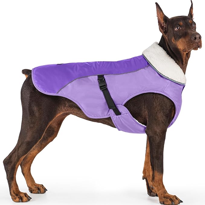 EMUST Dog Jacket Winter, Cozy Windproof Dog Jacket for Cold Weather, Solid Color Dogs Vests for Winter for Medium Dogs,New Purple, M