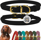 BronzeDog Rolled Leather Dog Collar with QR ID Tag, Adjustable Soft Round Collars for Small Medium Large Dogs Puppy (7" - 10" Neck Size, Black Night)
