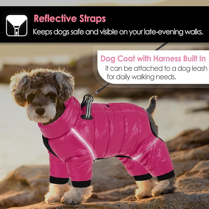 AOFITEE Dog Coat, Waterproof Dog Jacket for Winter, Warm Fullbody Dogs Snowsuit, Winter Coat for Small Dogs, Zip Up Pet Puffer Jacket Fleece Vest, Outdoor Reflective Cold Weather Pet Coats, Medium