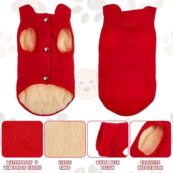 Syhood 2 Pieces Dog Jacket 2 Layers Fleece Lined Dog Jacket Warm Soft Windproof Small Pet Coat for Winter Cold Weather(M,Red,Pink)