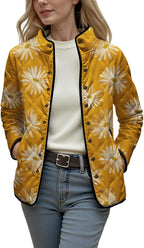 LIZALIG Women's Cropped Puffer Jacket Lightweight Floral Print Long Sleeve Padded Quilted Puffy Cardigan Coat