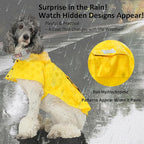 Waterproof Dog Raincoat, Adjustable Reflective Lightweight Pet Rain Clothes with Poncho Hood (Yellow(Water-Activated Color Change), Large)