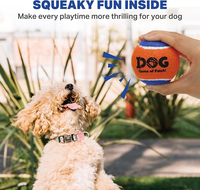 AMA SPORT Squeaky Tennis Balls for Dogs 2.0" Small Dog Tennis Balls for Throwing and Fetching Dog Toys for Training, Exercise, High Bouncing 4 Pack (Orange Blue)
