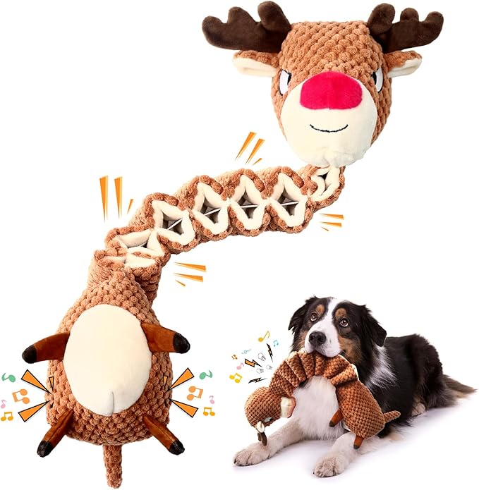 Christmas Dog Toys for Large Dogs：Squeaky Tug of War Interactive Dog Toys with Crinkled Paper-Plush Puppy Toys Keep Them Busy