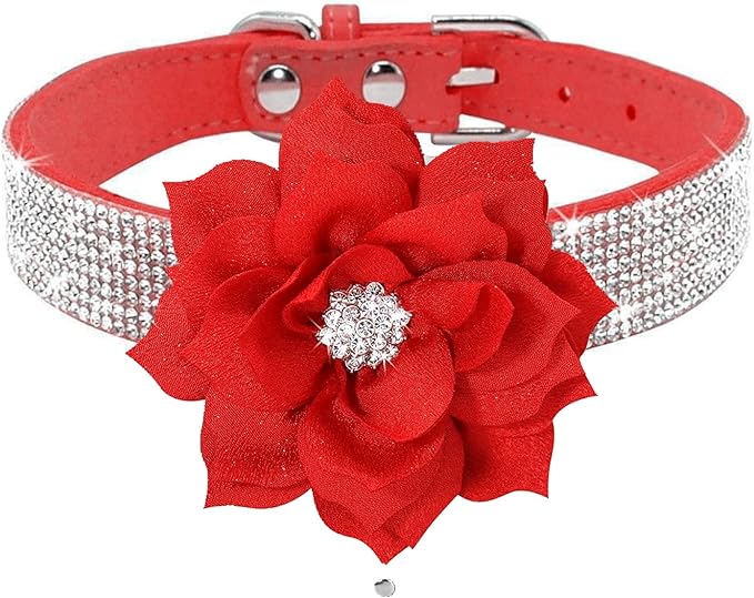 Serijoars Small Dog Collar with Rhinestone Crystal Diamond Colorful Bling Girl Puppy Cat Collars (S, Red6)