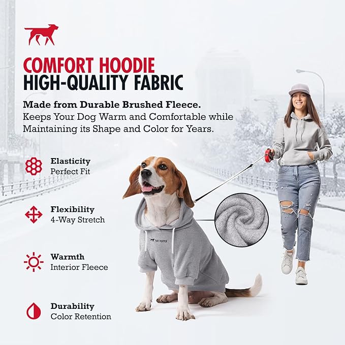 Tuff Pupper Dog Hoodie | Premium Quality 100% Organic Cotton | Ultra Soft Interior for Superior Comfort | Elastic Cuffs & Drawstring for Warmth | Stretch Fit Suitable for All Breeds (Gray, XS)