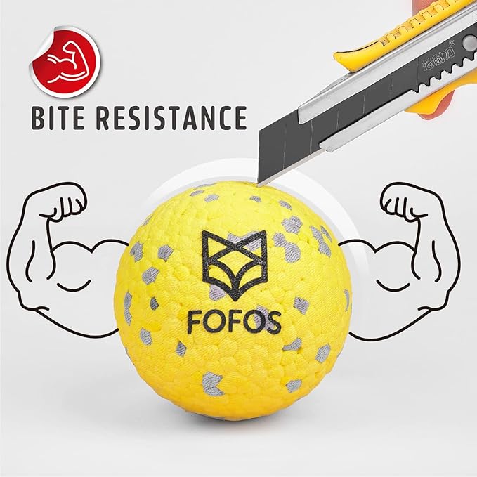 FOFOS Dog Balls Chew Toys Tennis Ball for Aggressive Chewers Teething Molar Toys Water Toy Interactive Fetch Balls Gift Set for Large Medium Dog and Puppies (4 Pack, 2.75 inch)