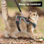 Cat Harness and Leash for Walking, Retractable Cat Harnesses and Leash Set Escape Proof, Breathable Soft Kitten Small Large Harness for Travel Training and Walking, Black, XXS