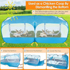 Lukovee Small Animals Playpen, Chicken Pen with Escape-Proof Detachable Bottom & 4 Zipper Doors, Breathable Foldable Portable Large Chicken Run Coop for Puppy Duck Kitten Rabbits Outdoor Yard (Blue)