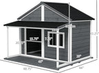 PawHut Outdoor Dog House Cabin Style, Wooden Raised Pet Kennel with Asphalt Roof, Front Door, Side Window, Porch for Medium and Large Dogs, Gray