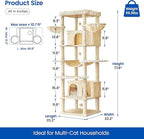 MWPO Extra Large Cat Tree, 77.6-Inch Tall Cat Tower for Indoor Cats with 2 Condos, Multi-Level Cat Stand for Large Cats, 3 Hammocks, Wide Perch, Scratching Posts, Dangling Toys, Beige