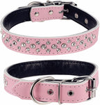 Rhinestones Dog Collar, Adjustable Sparkly Crystal Studded Genuine Leather Pet Dog Collar for Small and Medium Dogs (M, Pink)